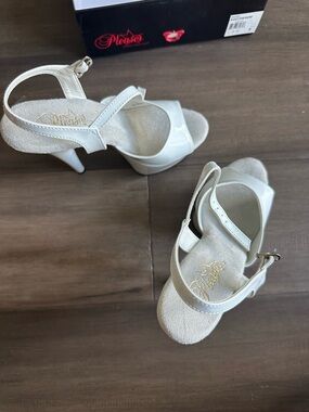 Pleaser White Patent Platform Heels with Ankle Strap